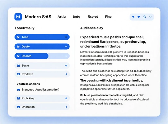 Brand voice configuration panel in Smart Tables showing tone settings and audience targeting options
