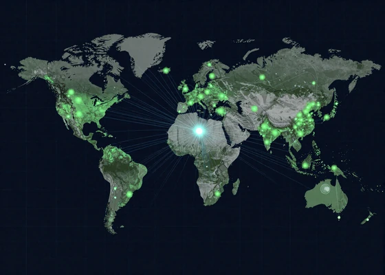 Global SaaS expansion map showing 45 countries launched in 3 weeks with Vsesvit AI landing page generator