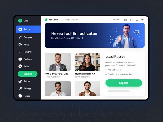 Vsesvit AI landing page generator interface with drag-and-drop sections and responsive preview